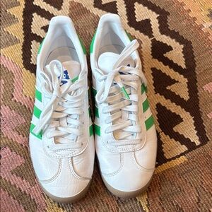 Adidas White Sneakers with Green Stripes